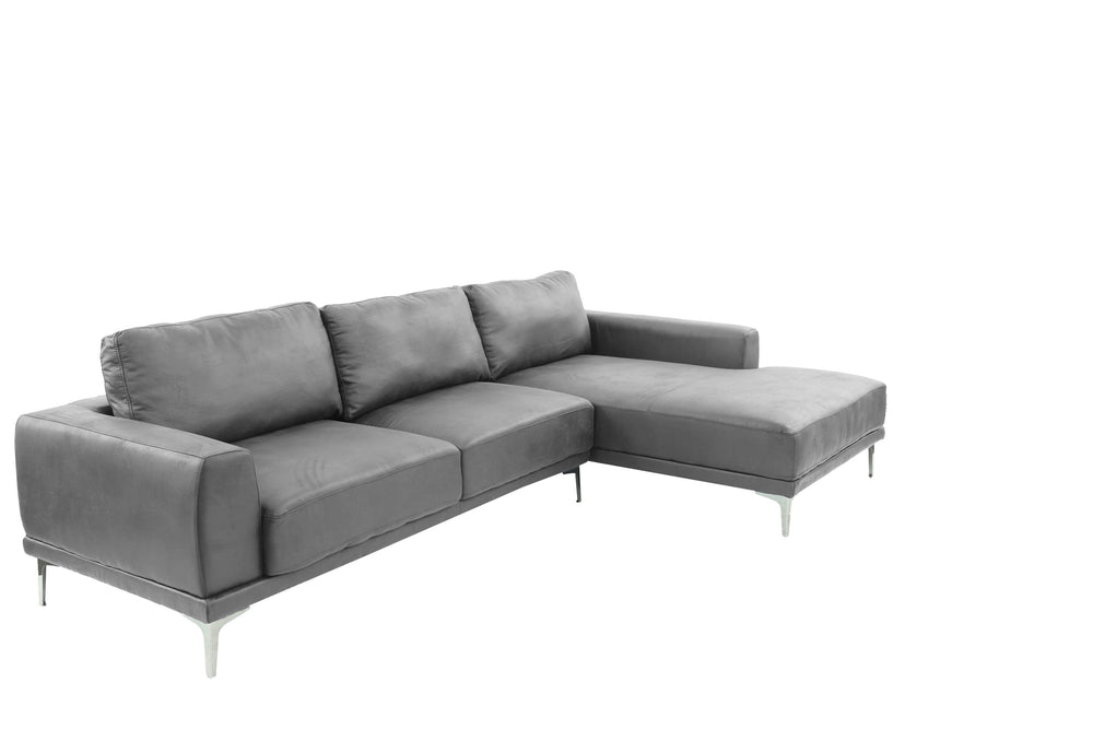 English Elm Left Facing Sofa Antique Grey Breathable Leatherette Sectional with Wide Chaise, Metal Legs, Modern Comfort pillows included B011S01065