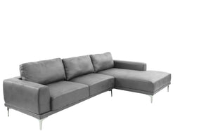English Elm Left Facing Sofa Antique Grey Breathable Leatherette Sectional with Wide Chaise, Metal Legs, Modern Comfort pillows included B011S01065