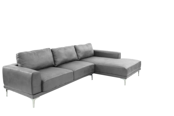 English Elm Left Facing Sofa Antique Grey Breathable Leatherette Sectional with Wide Chaise, Metal Legs, Modern Comfort pillows included B011S01065