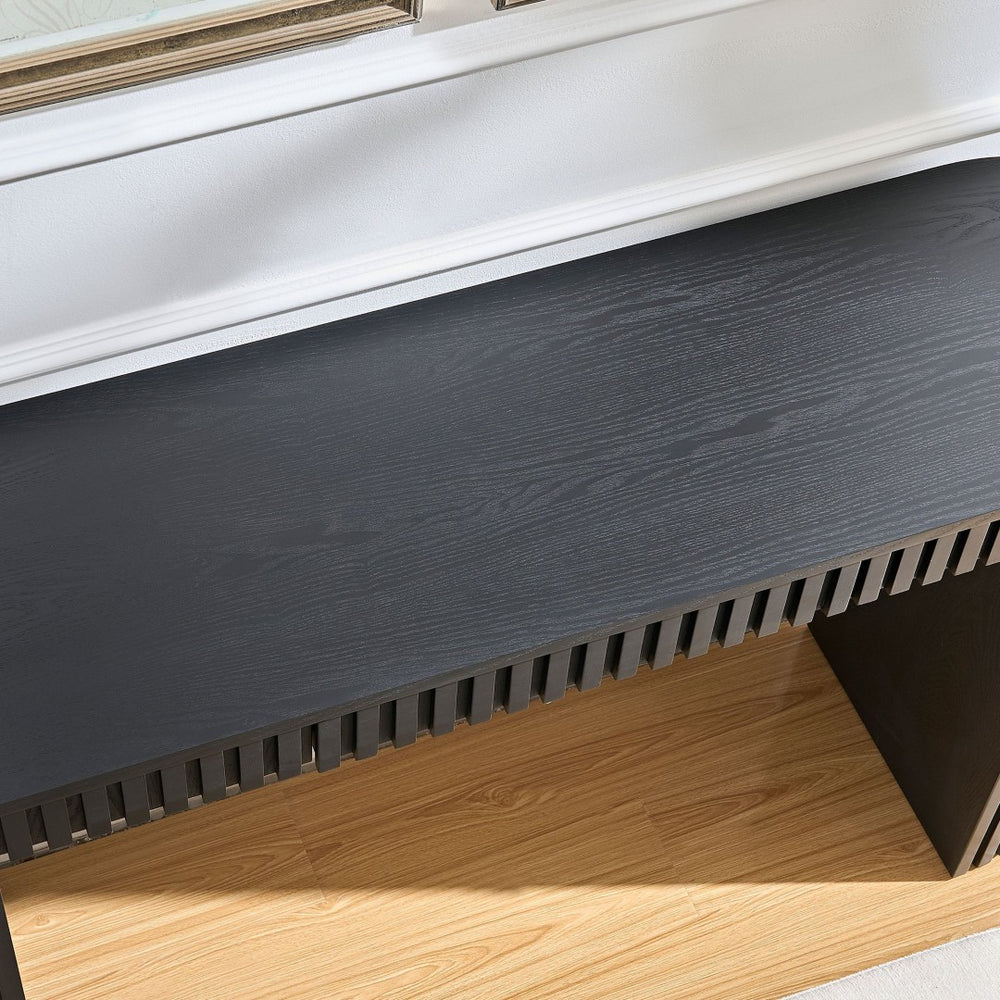 English Elm 59.05'' Matte Finish Console Table Curved Top Striped Legs Slim Entryway Foyer Black W876P439956
