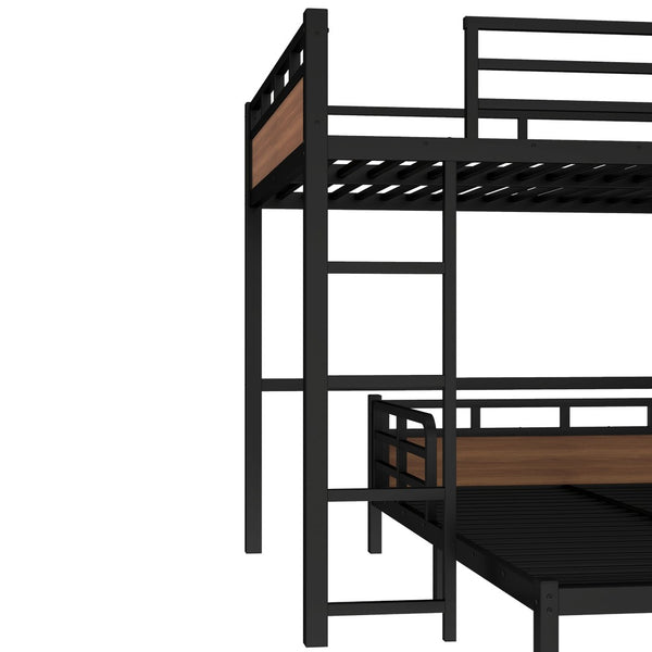 English Elm Twin Xl Solid Pine Loft Bed with Built-in Led Lighting and Storage Shelves Walnut W1580S00504