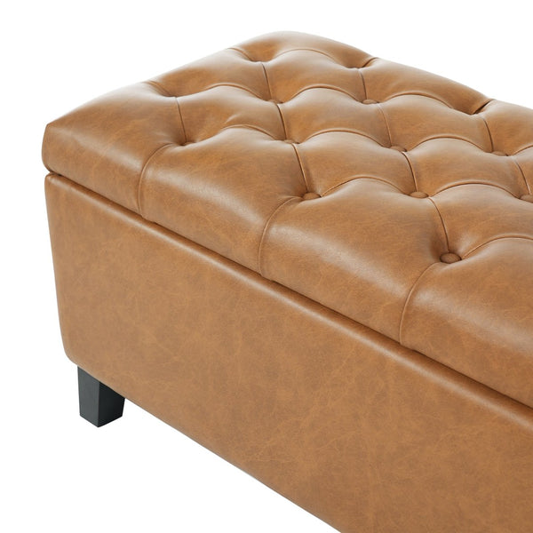 English Elm Ottoman Storage Bench Boucle Tufted Upholstered with Rubberwood Legs Bedroom Entryway N779P369512B