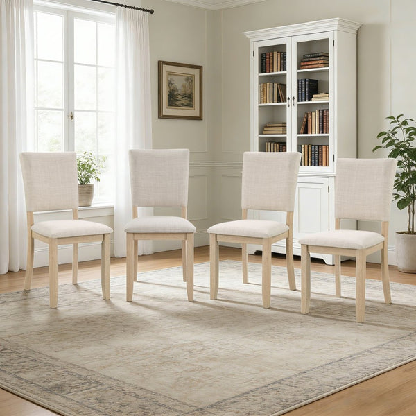 English Elm Dining Chairs Set of 4 Bentwood Rubberwood Scandinavian Style with Linen Padded Seat W1998P324480