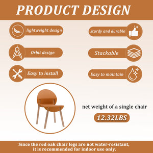 English Elm 4-PackTropical Orange Chairs with Solid Red Oak Legs, Ergonomic PP Seat, 330lb Strength, Easy-Clean W3450P322871