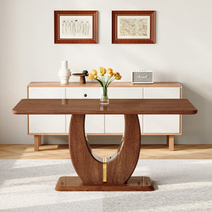 English Elm Modern Mdf Dining Table Seats Six with U-shaped Legs for Minimalist Interiors Wood W1151S04163