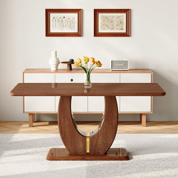 English Elm Modern Mdf Dining Table Seats Six with U-shaped Legs for Minimalist Interiors Wood W1151S04163