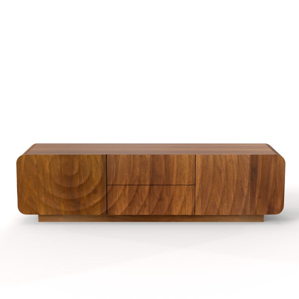 English Elm 58''tv Console Sculpted Spiral Wave Relief Walnut Mid-century Media Stand with Storage Walnut Brown W2263P412380