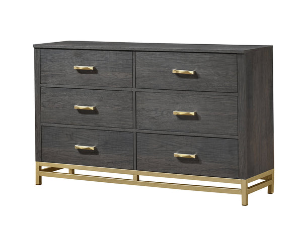 English Elm 1pc Contemporary 4-Drawer Storage Chest with Metal Handles and Luxe Metallic Accents for Bedroom Gold,Gray 61.02 L x 19.49 W x 40.59 H B2741P353125