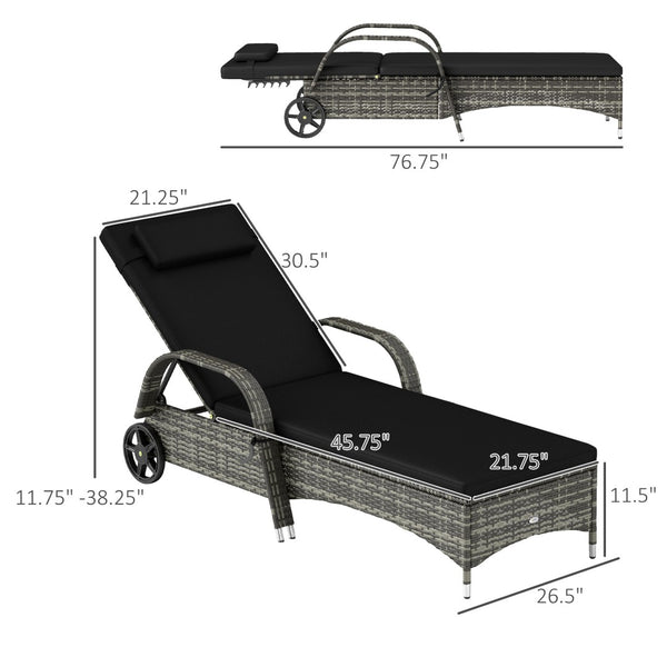 English Elm Adjustable Pe Rattan Outdoor Chaise Lounge with Wheels Cushion and Resort Style T3971P418922