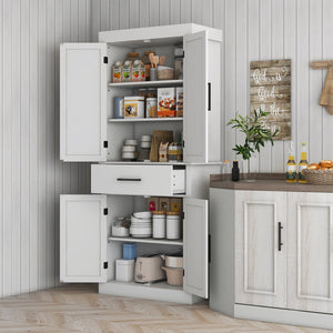 English Elm Homcom 72" Tall Kitchen Pantry Cabinet With Farmhouse Style, 4 Barn Doors, Adjustable Shelves & Drawer W2225P229637