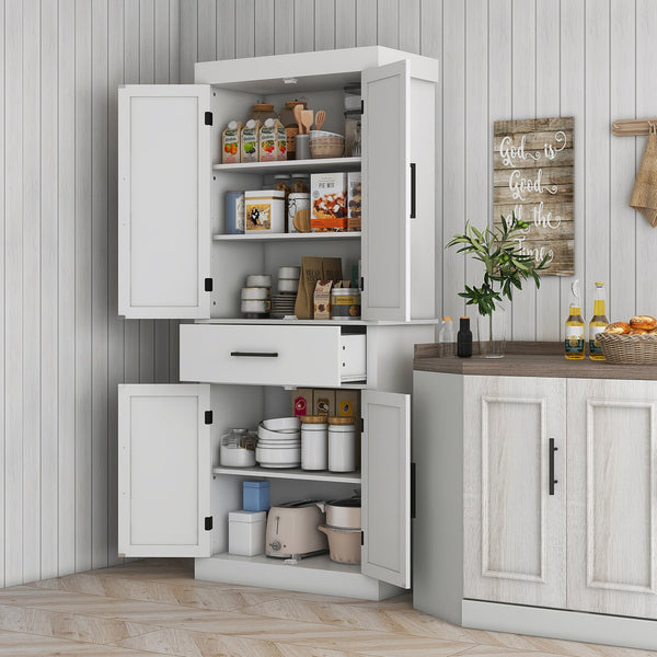 English Elm Homcom 72" Tall Kitchen Pantry Cabinet With Farmhouse Style, 4 Barn Doors, Adjustable Shelves & Drawer W2225P229637