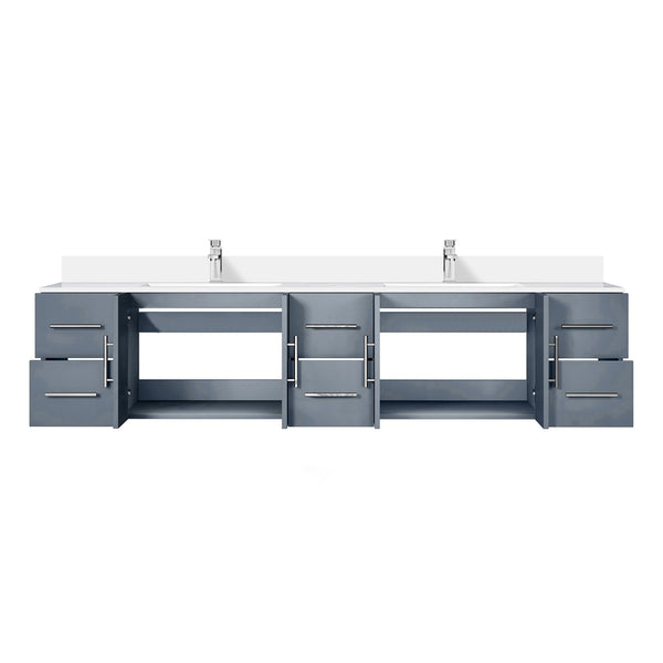 English Elm Dark Grey Double Bath Vanity 84" W x 22" D with White Quartz Top, Soft-Close Drawers & Chrome Faucet Set B2731P258748
