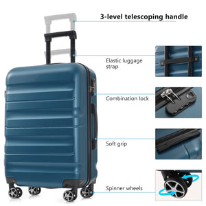 English Elm Hardshell Abs Four Piece Luggage Set with Spinner Wheels Tsa Lock Packing Cubes Inky Blue N730P262653C