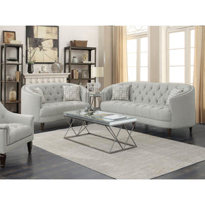 English Elm Veronica Romantic Grey 2-Piece Tufted Fabric Sofa & Loveseat Set with Nailhead Trim, Classic Elegance B062S00846