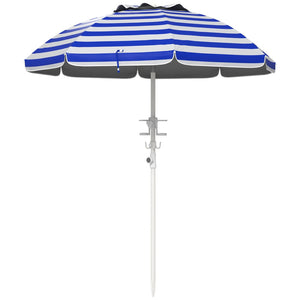 English Elm Outsunny 5.7' Portable Beach Umbrella - Uv 40+ Protection, Adjustable Height, Cup Holders & Hooks W2225P200537-GIGA