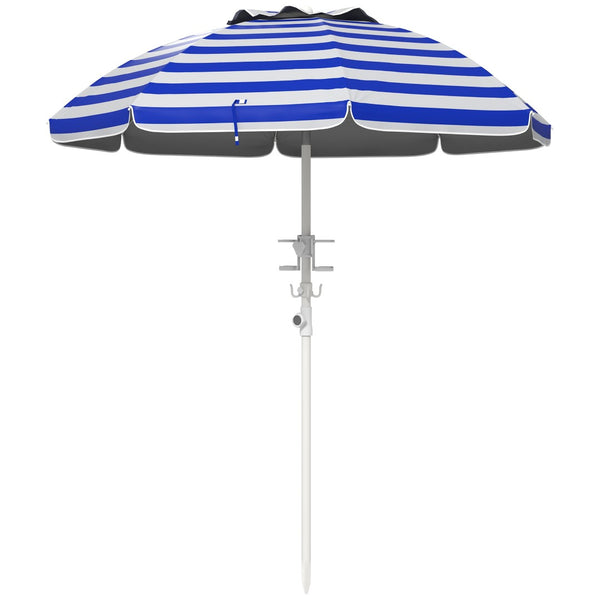 English Elm Outsunny 5.7' Portable Beach Umbrella - Uv 40+ Protection, Adjustable Height, Cup Holders & Hooks W2225P200537-GIGA