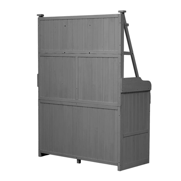 English Elm [Assembly 65inch Garden Potting Bench Table Fir Wood Workstation with 3-Tier Shelves Drawers Cabinet for Organization and Durability Gray N717P220217E