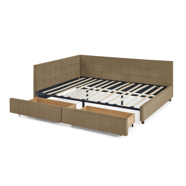 English Elm Queen Size Upholstered Tufted Bed Frame - Versatile Velvet Sofa Bed With Armrests & Backrest Comfort W487S00278-GIGA