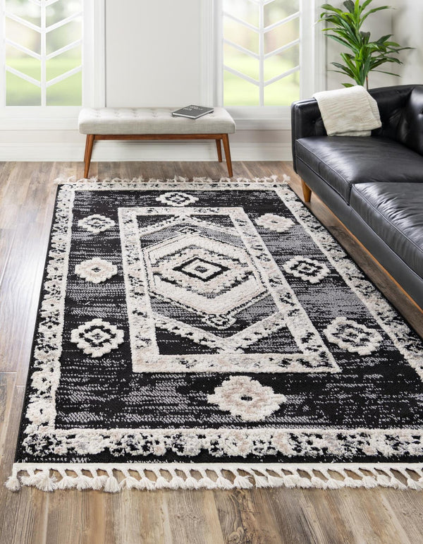 Unique Loom Cherokee Boone Machine Made Geometric Rug Fossil Gray, Ivory/Black 9' 0" x 12' 2"