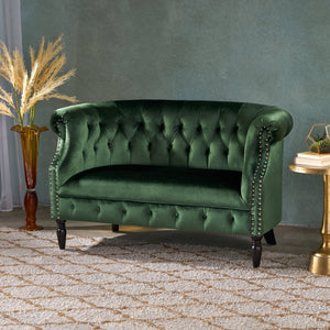 English Elm Christopher Knight Home® - LOVESEAT Chesterfield Velvet Loveseat with Deep Button Tufting, Scrolled Arms & Nailhead Trim for Elegant Comfort Emerald 61203.00NVLTEMD