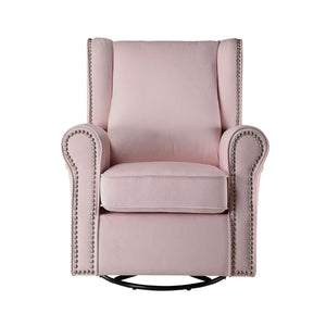 English Elm Pink Rolled Arms Swivel Chair Glider with Nailhead Trim, Removable Cover, Plush Upholstery Elegance B062P186521