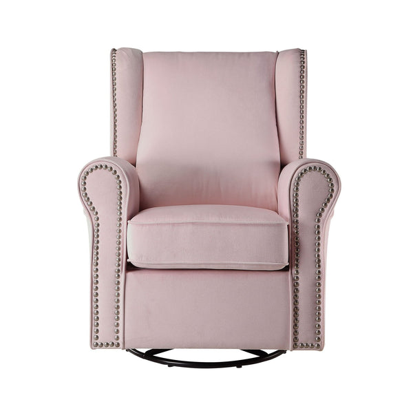 English Elm Pink Rolled Arms Swivel Chair Glider with Nailhead Trim, Removable Cover, Plush Upholstery Elegance B062P186521