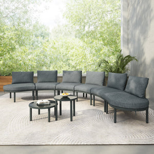English Elm TOPMAX 8-Piece Patio Sofa Set with Modular Half-Moon Sectionals, Tempered Glass Tables, Cushioned Komfort Gray SP100029AAE