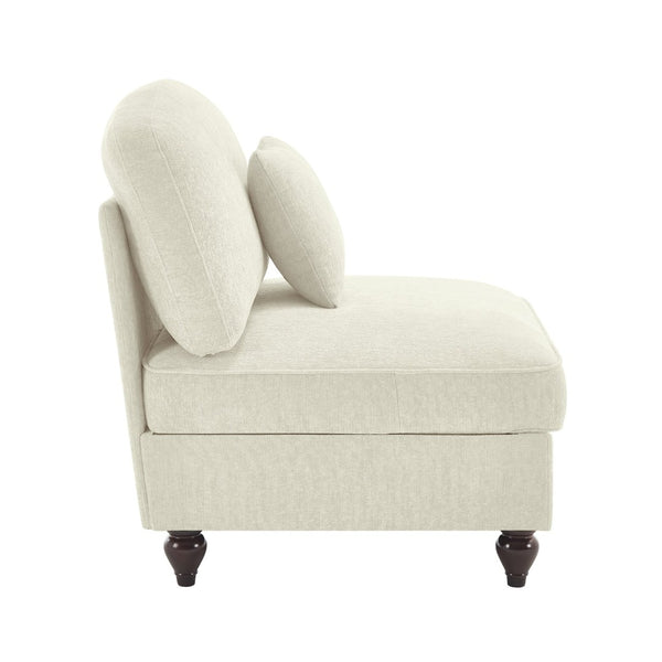 English Elm Armless Chenille Sofa Sculptural Spindle Legs Silver Thread Upholstery Living Room Beige+White W3041P332622