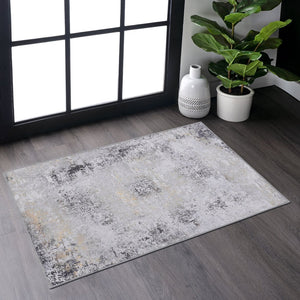 English Elm Maval Elegant Gray And Gold Washable Rug 2' X 3' Doormat - Soft, Non-Slip, Pet Friendly Decor B189P188971