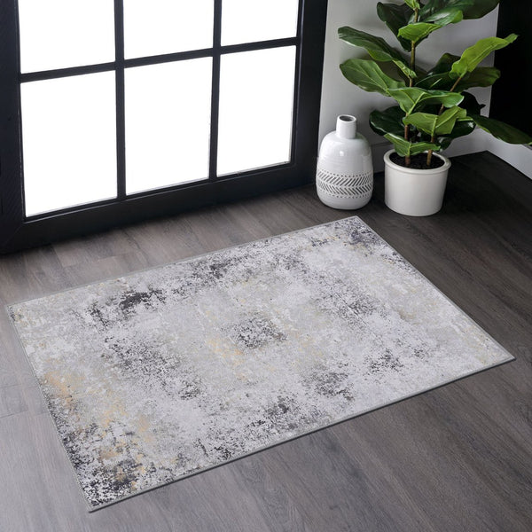 English Elm Maval Elegant Gray And Gold Washable Rug 2' X 3' Doormat - Soft, Non-Slip, Pet Friendly Decor B189P188971