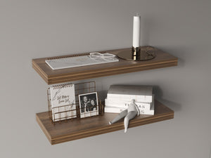 English Elm Floating Shelves - Modern Walnut Design, Set Of 2, Perfect For Home Décor & Organized Spaces B097P369456-GIGA