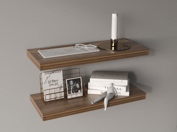 English Elm Floating Shelves - Modern Walnut Design, Set Of 2, Perfect For Home Décor & Organized Spaces B097P369456-GIGA