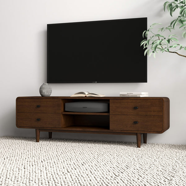 English Elm Ashcroft Furniture - Alexa Mid Century Modern TV Stand in Walnut Solid Wood 71" W Low Profile Media Console for Living Rooms B183P231967