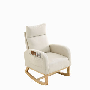 English Elm Welike 27.6"W Teddy Fleece High Back Rocking Chair with Side Pockets, Wooden Frame, 250lb Capacity W834P356485