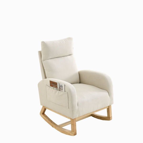 English Elm Welike 27.6"W Teddy Fleece High Back Rocking Chair with Side Pockets, Wooden Frame, 250lb Capacity W834P356485