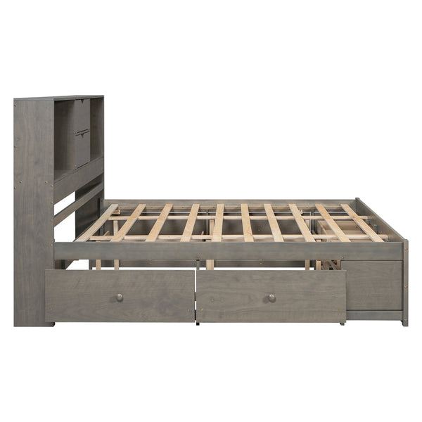 English Elm King Solid Wood Platform Bed with 8 Drawers and Storage Headboard, Durable MDF Frame, 500lb Capacity Gray GX000454AAE