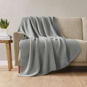 JLA Home INK+IVY - Throw ultra-soft knit 50x60 inch cottage-style acrylic throw — machine washable, durable cozy layer Grey II50-1138