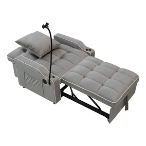 English Elm Convertible Velvet Chair Bed 3-in-1 Futon Sleeper with USB, Phone Holder, Cup & Storage for Small Spaces W2941P317492