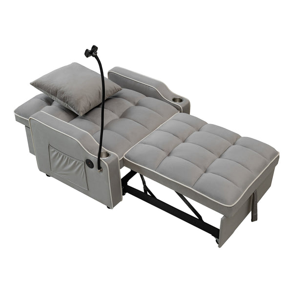 English Elm Convertible Velvet Chair Bed 3-in-1 Futon Sleeper with USB, Phone Holder, Cup & Storage for Small Spaces W2941P317492