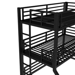 English Elm Twin Metal Triple Bunk Bed With Safety Guardrails - Heavy-Duty, Noise-Reduced Design In Black Finish P2 W1580S00177-GIGA