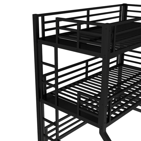 English Elm Twin Metal Triple Bunk Bed With Safety Guardrails - Heavy-Duty, Noise-Reduced Design In Black Finish P2 W1580S00177-GIGA