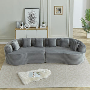 English Elm Curved Chenille Sectional Sofa Deep Seat Cloud Cushions Four Seater Modern Living Room Grey W3505P456571