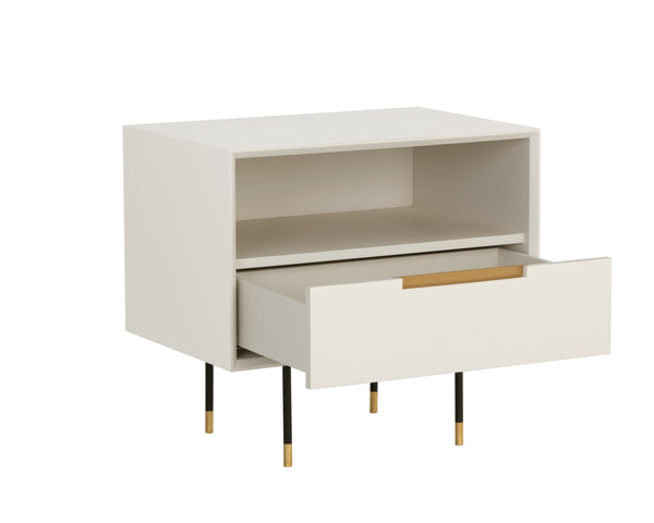 Sunpan Danbury Nightstand - Sleek Modern Design with Pull-Drawer, Rustic Bronze Accents, and Gold Caps Modern Cream