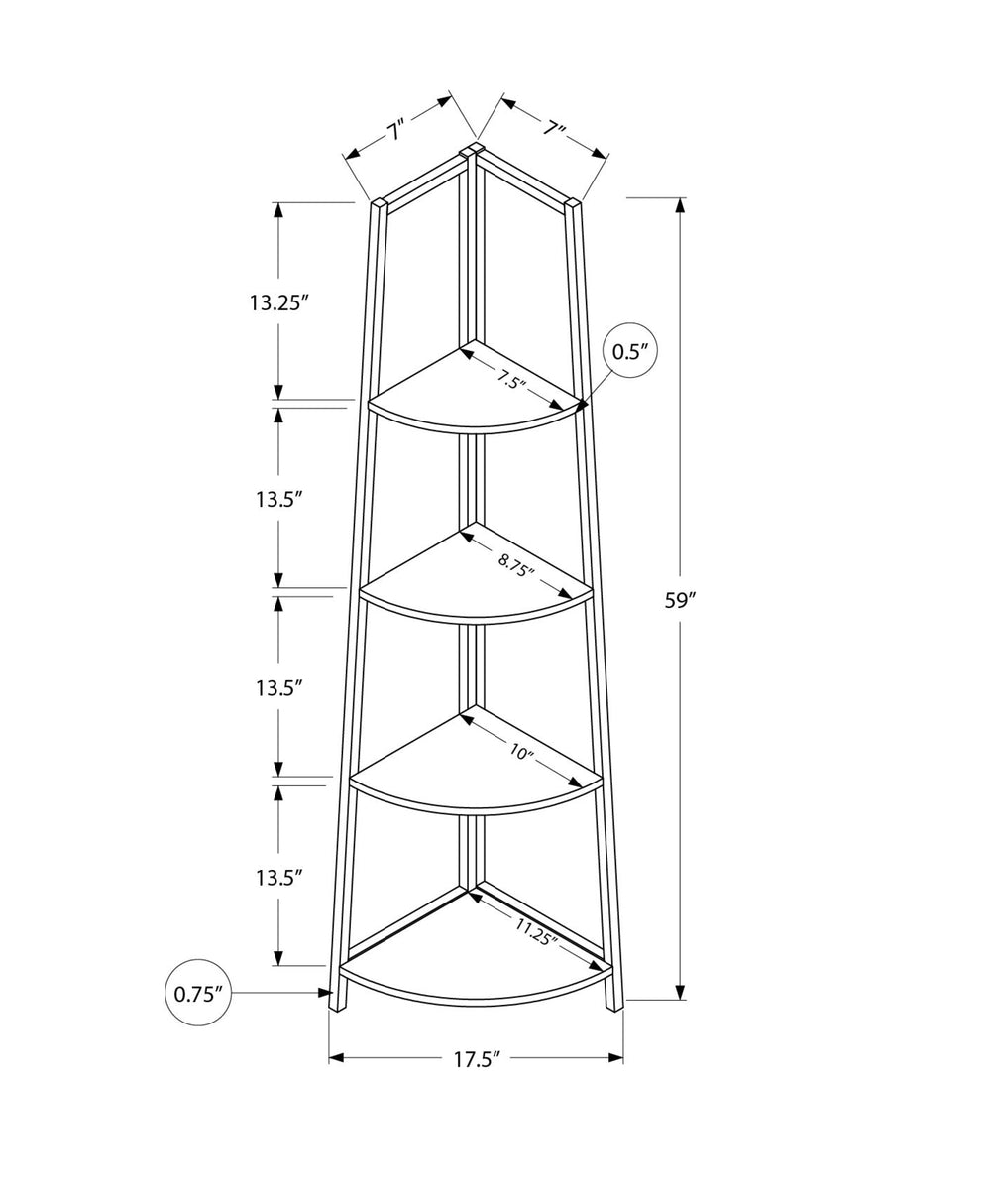 English Elm Bookshelf, Corner 4-Tier Etagere 59" Tall White Laminate & Metal Organizer for Office Bedroom Decor B2710P219395
