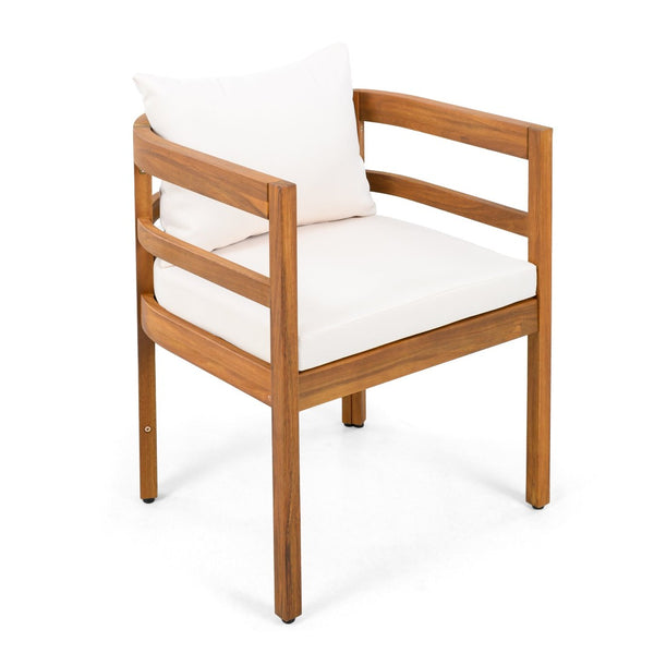 English Elm Outdoor Acacia Wood Armchairs with Teak Finish and Cushioned Seat Set of 2 N768P362954L