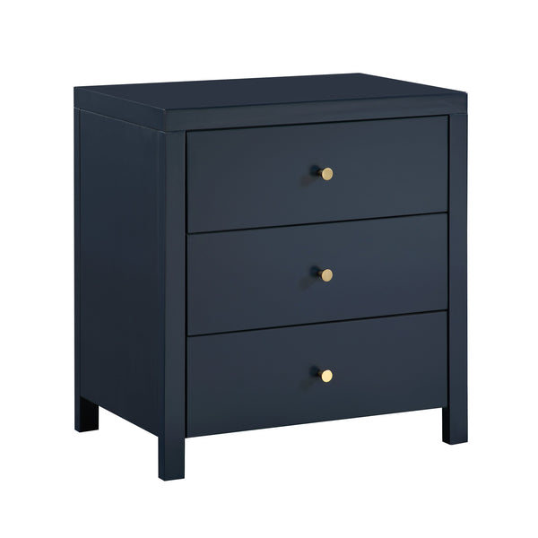 English Elm Nevarre 3-Drawer Nightstand with Brushed Gold Knobs, Solid Dovetail Drawers, No Assembly Needed Dark Blue B050P376959