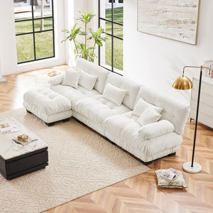 English Elm Luxury Modular Sectional Sofa: Oversized Chenille L-Shaped Cloud Couch With Convertible Ottoman W714S01002
