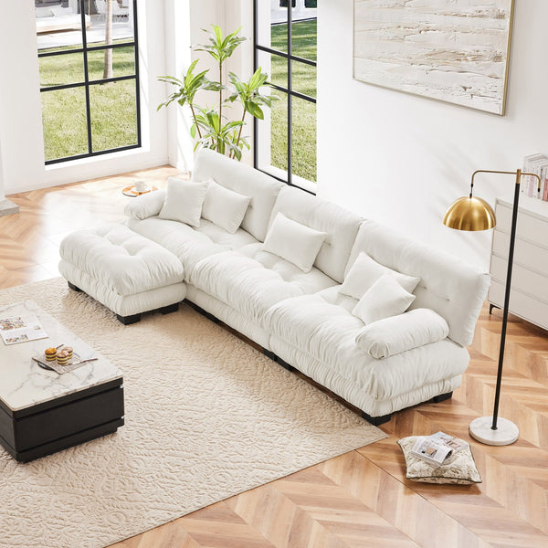 English Elm Luxury Modular Sectional Sofa: Oversized Chenille L-Shaped Cloud Couch With Convertible Ottoman W714S01002