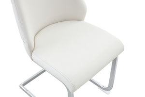 English Elm Dining Chairs Set Of 2 - Modern White Pu Leather With Gold Mesh, Chrome Handle, High Back Comfort W3493P359708