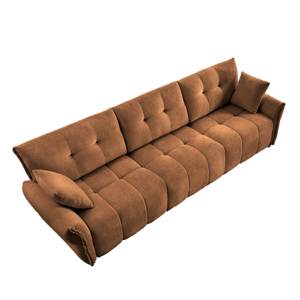 English Elm 3-Seater Sofa In Burnt Orange With 2 Pillows - Textured Chenille, Solid Wood Frame, Modular Design W714S01172